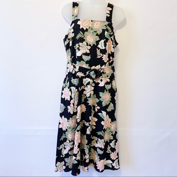 Who What Wear Linen Blend Floral Belted Dress Small - Picture 1 of 13